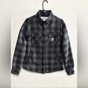 Dixxon Honcho Plaid Flannel Shirt Jacket Sherpa Lined Gray Black Small CLEAN